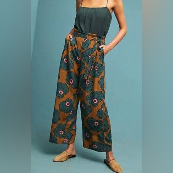 Anthropologie Pants - Anthropologie Skies Are Blue Windham Wide Leg Pants. Floral Pattern Tie Belt